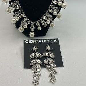 Pearl and cubic zirconia necklace and earrings set